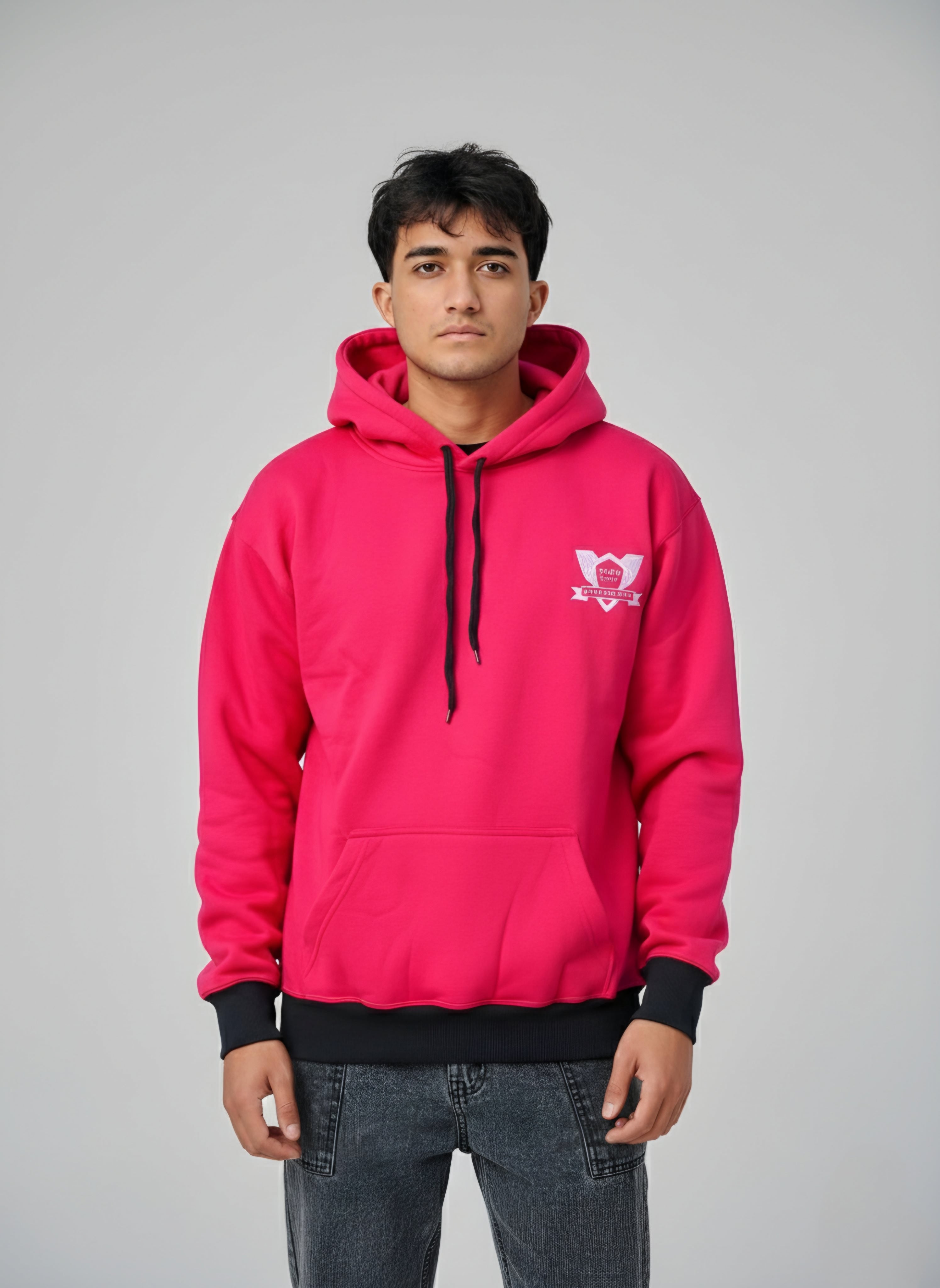 Cyber-Pink Contrast Streetwear Hoodie
