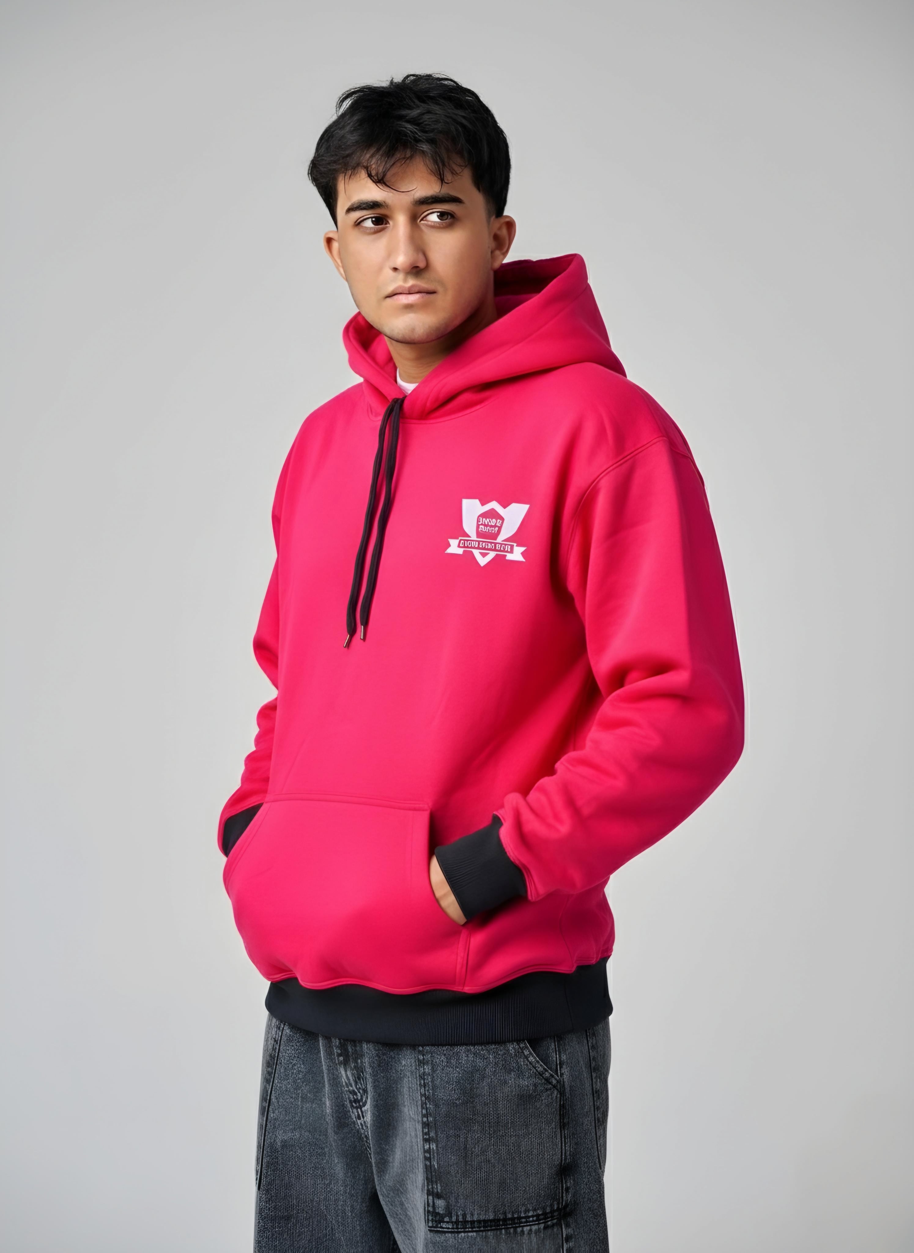 Cyber-Pink Contrast Streetwear Hoodie