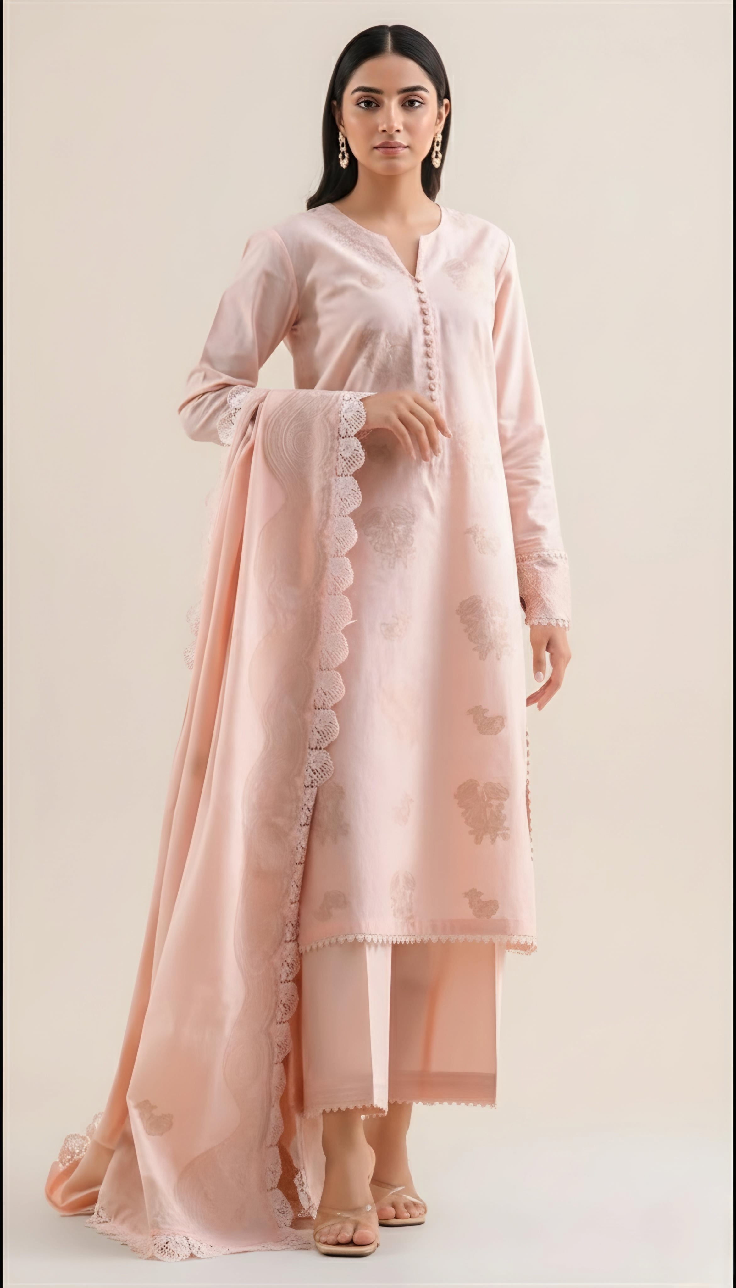 Blush Pink Luxe Lawn Ensemble