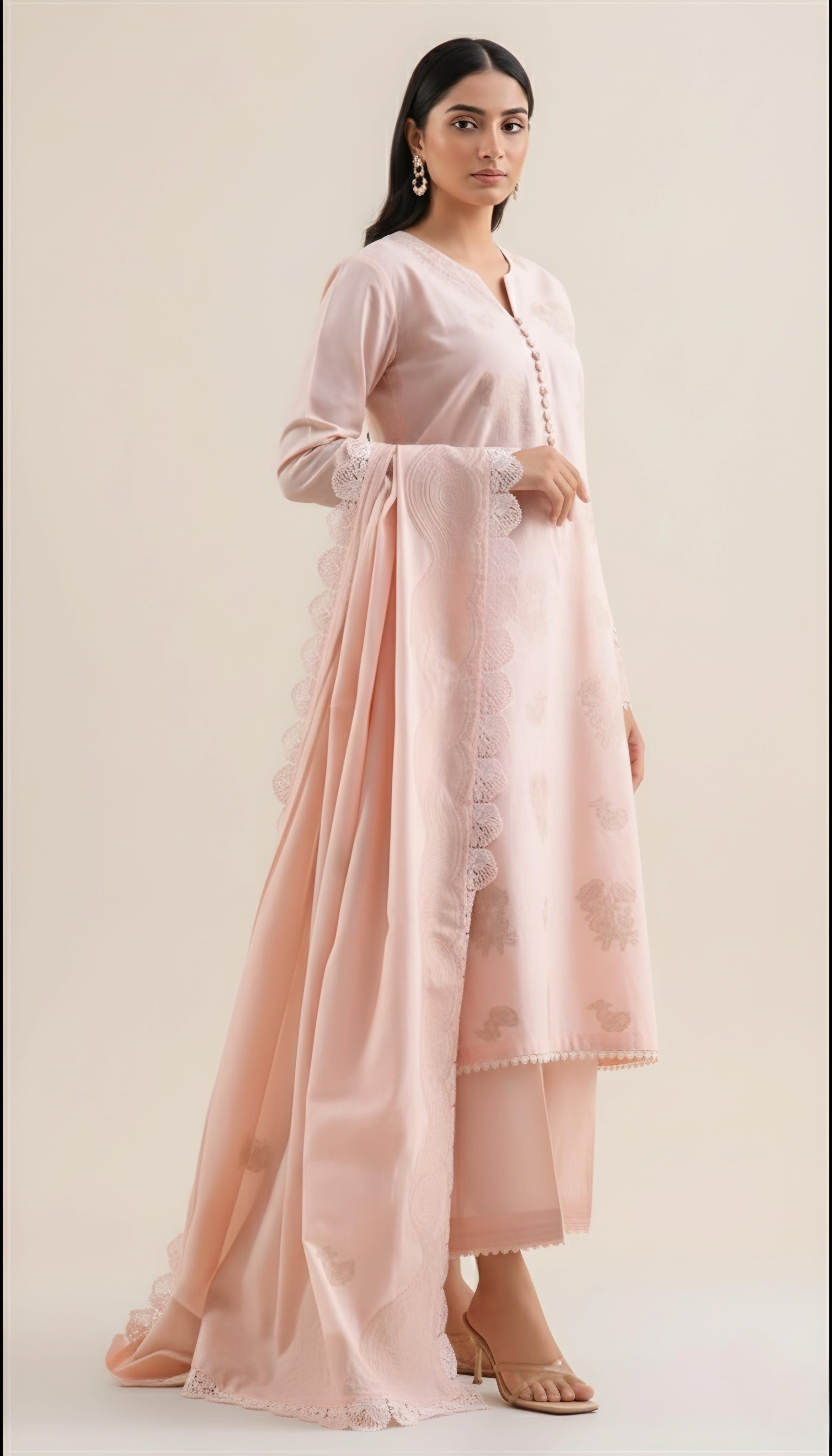 Blush Pink Luxe Lawn Ensemble
