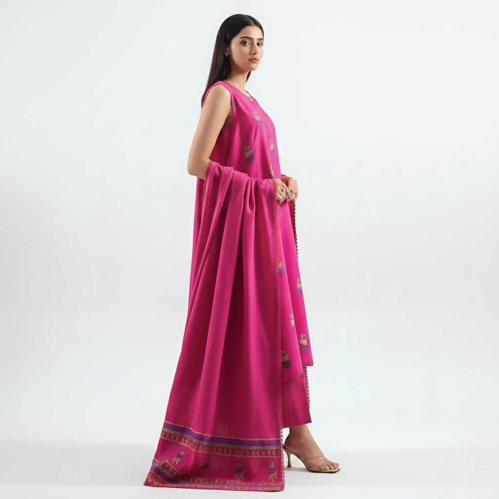 Rose Pink Motif Embroidered Suit